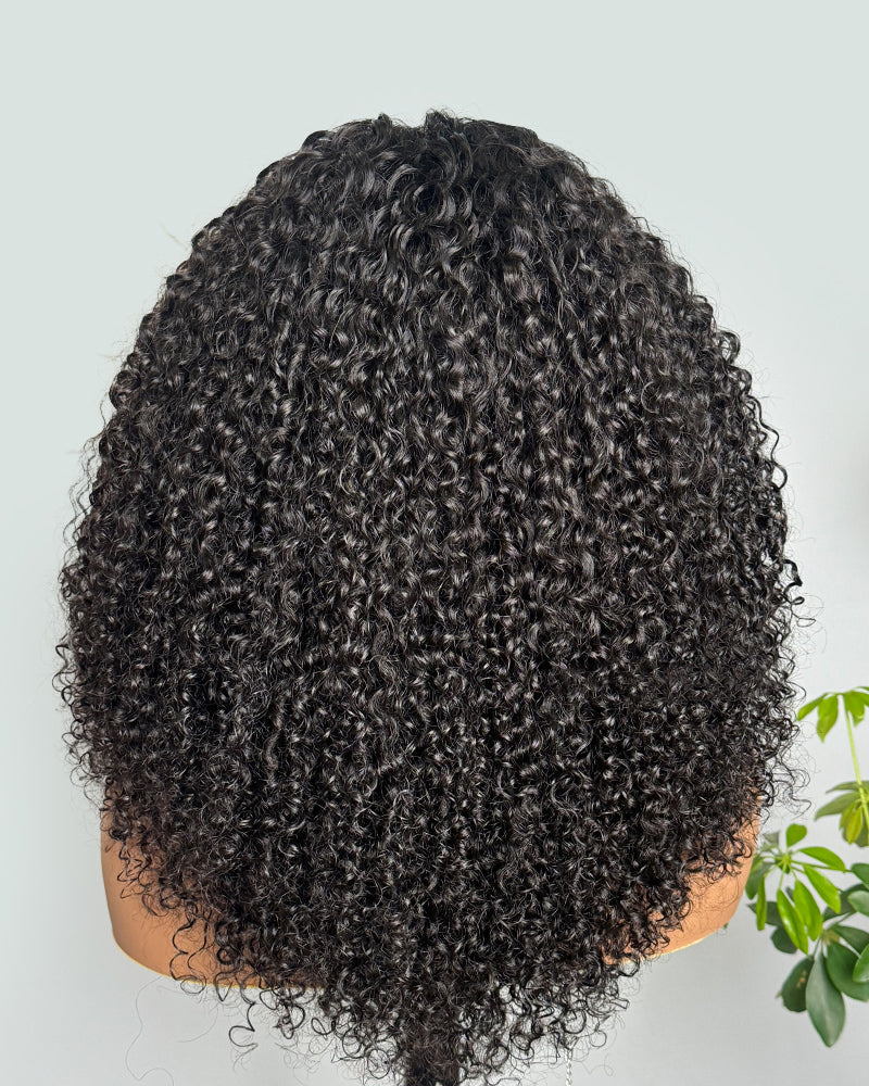 【Limited Design】Special Jerry Curl Natural Black 6-inch Deep Lace Double Drawn Human Hair Wigs