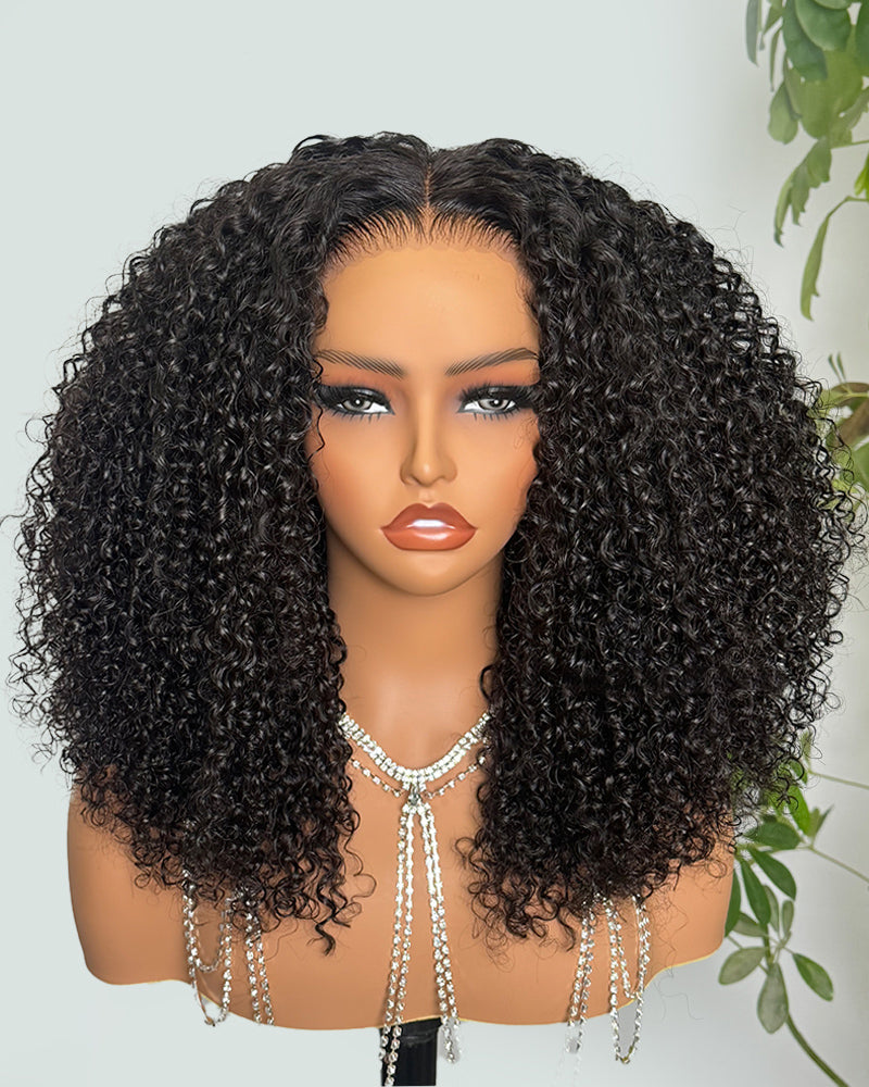 【Limited Design】Special Jerry Curl Natural Black 6-inch Deep Lace Double Drawn Human Hair Wigs